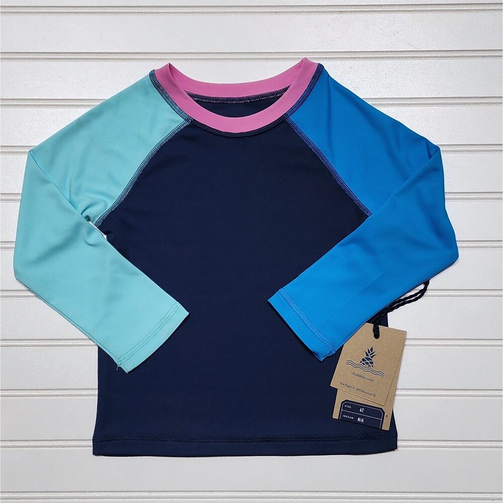 NWT Chubbies The More the Berrier Toddler Rashguard Size 4T Blues & Pink